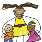 drawing of adult and two children